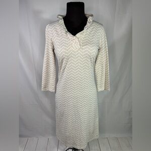 J McLaughlin women's Durham Dress - XS - classic 3/4 sleeve tan white print